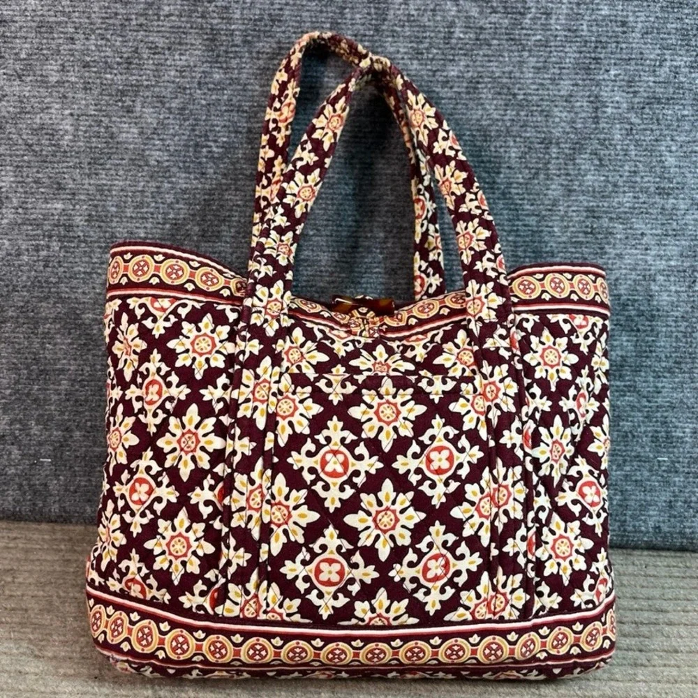 Vera Bradley Symphony in Red Quilted Cotton Tote Bag Burgundy Medallion USA Made